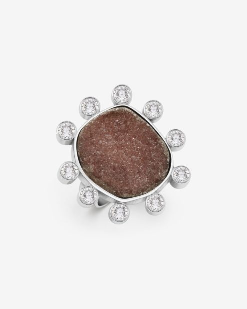 High gloss druzy agate and crystals ring in 950 silver