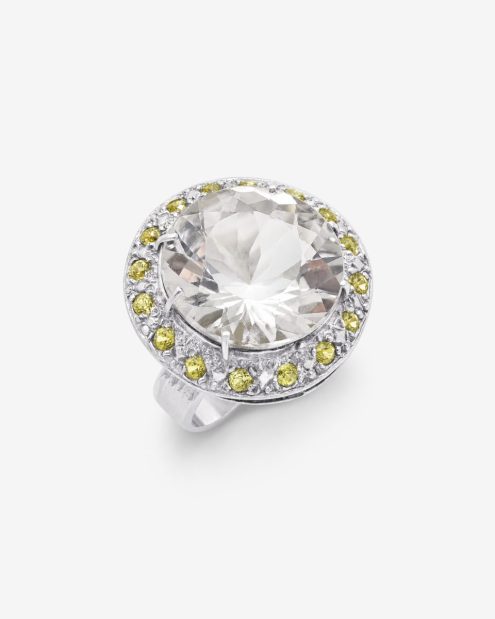 White Amethyst and Peridots Ring in Sterling Silver
