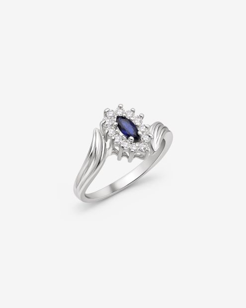 Anillo en plata 950 con zafiro y cristales