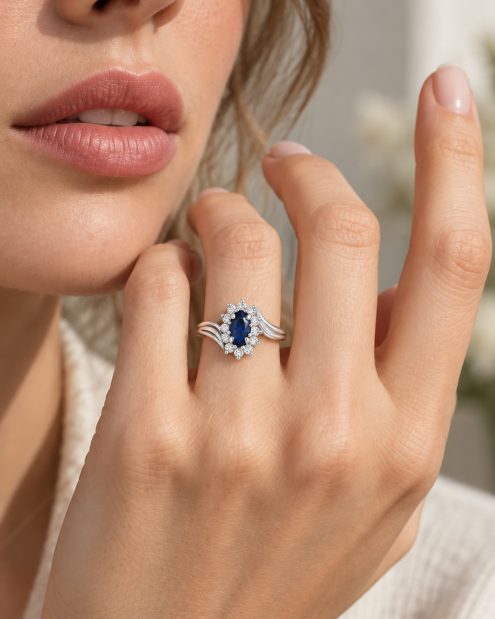 Anillo en plata 950 con zafiro y cristales