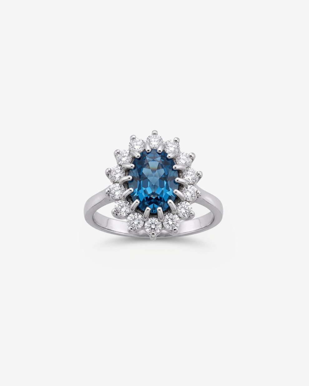 Anillo en plata 950 con topacio london blue y cristales