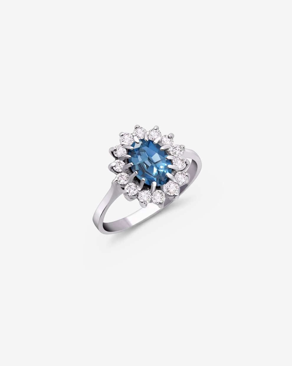 Anillo en plata 950 con topacio london blue y cristales