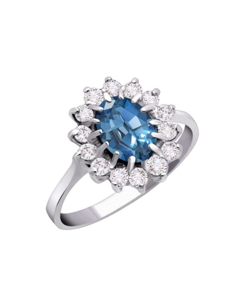Anillo en plata 950 con topacio london blue y cristales