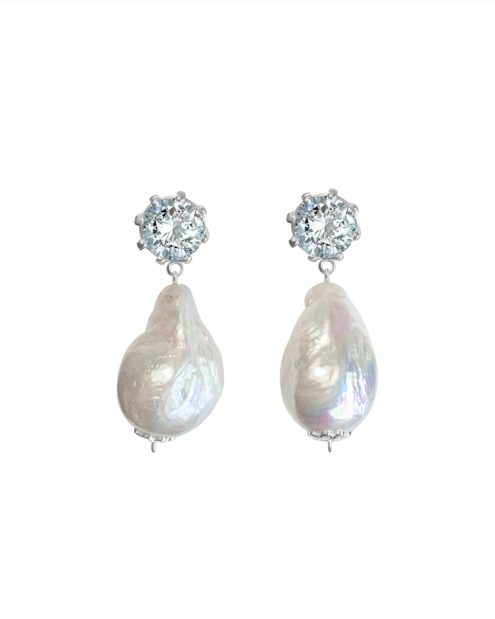 Sterling silver white drop pearl with crystal earrings