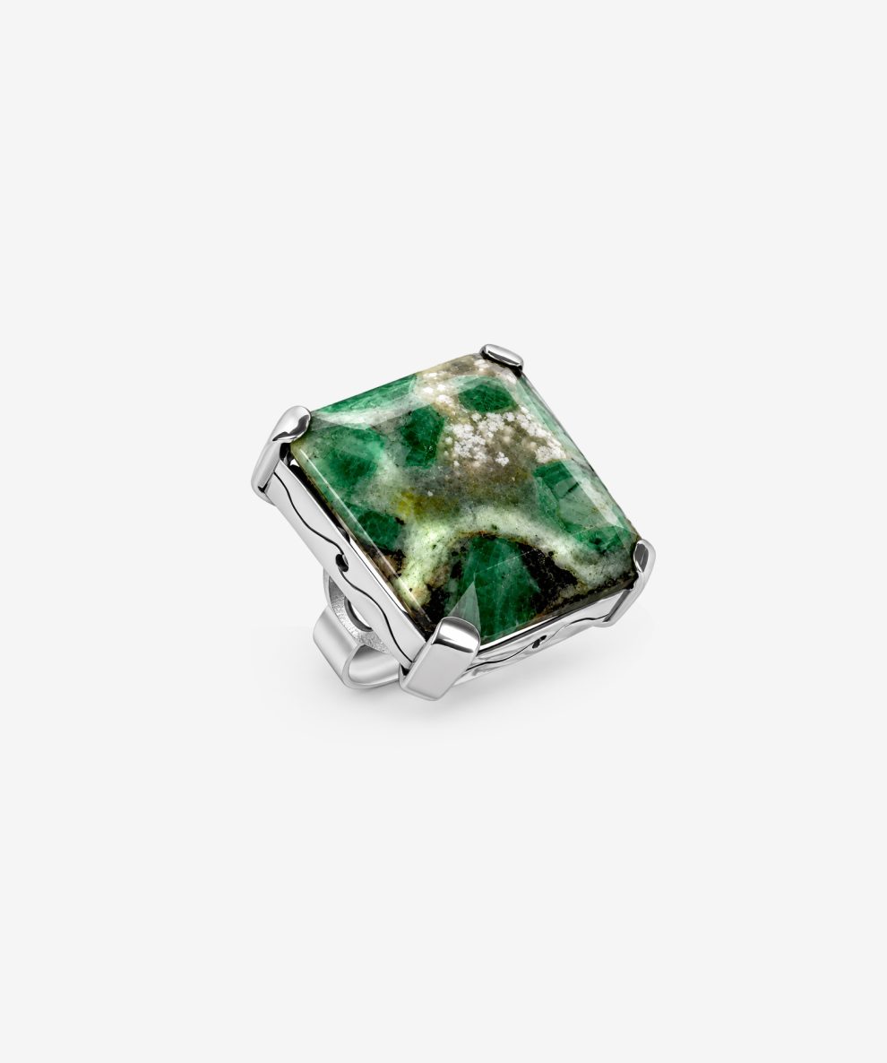 ANPLES1562 Anillo con piedra esmeralda raíz