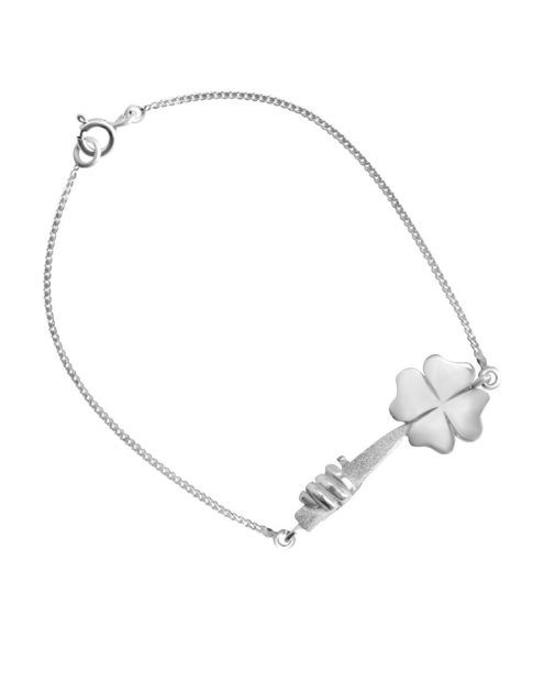 "Four leaf clover with hands" sterling silver bracelet